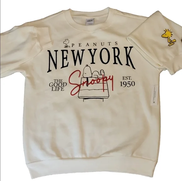 Peanuts Snoopy White Crewneck Sweatshirt Size Large - Picture 3 of 9